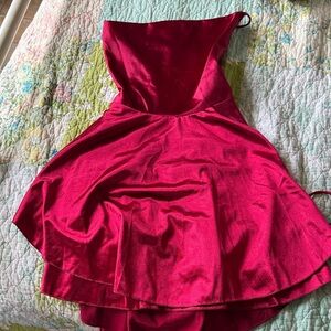 Strapless Red Satin Party Dress